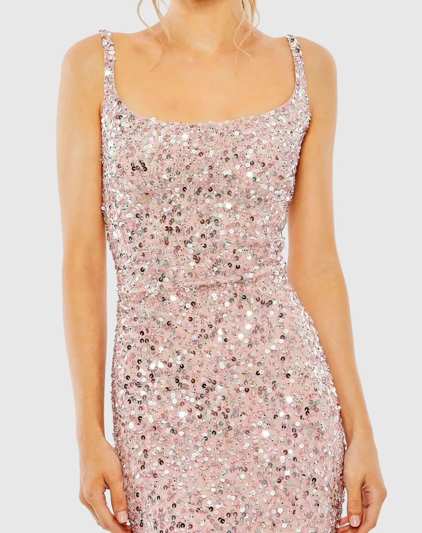 Petite Pink Sequined Low Back Slip Gown - Special Events Unlimited