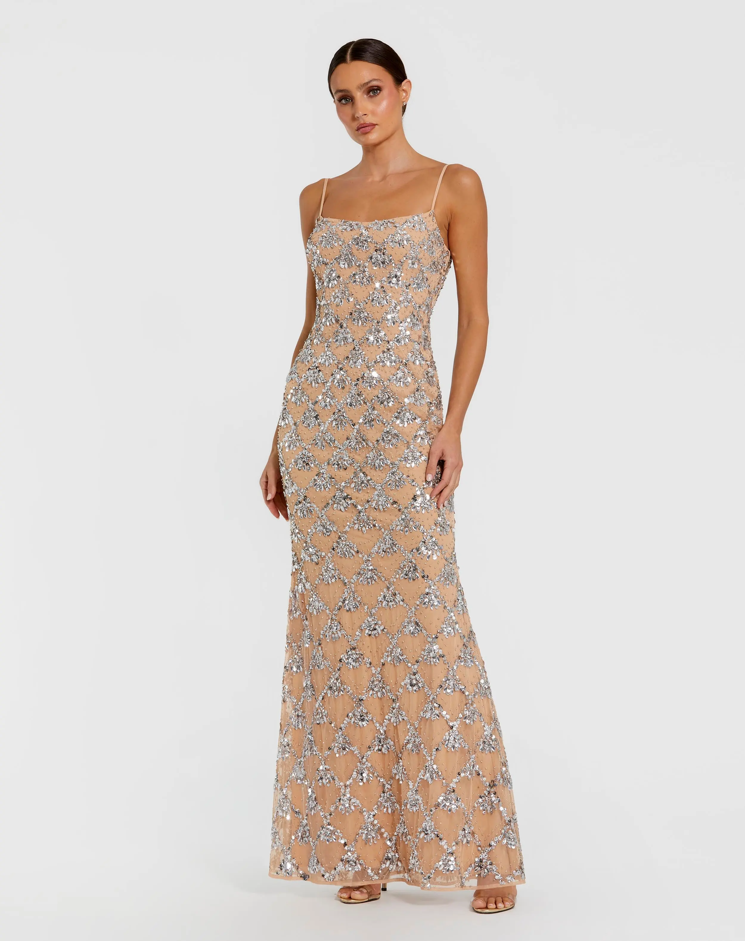 Nude Sleeveless Rhinestone Embellished Gown - Special Events Unlimited