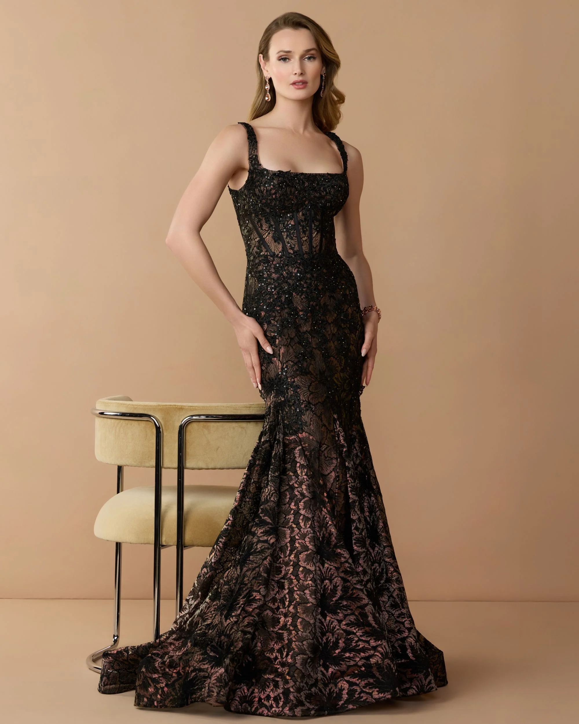 Black Sleeveless Embellished Lace Mermaid Gown - Special Events Unlimited