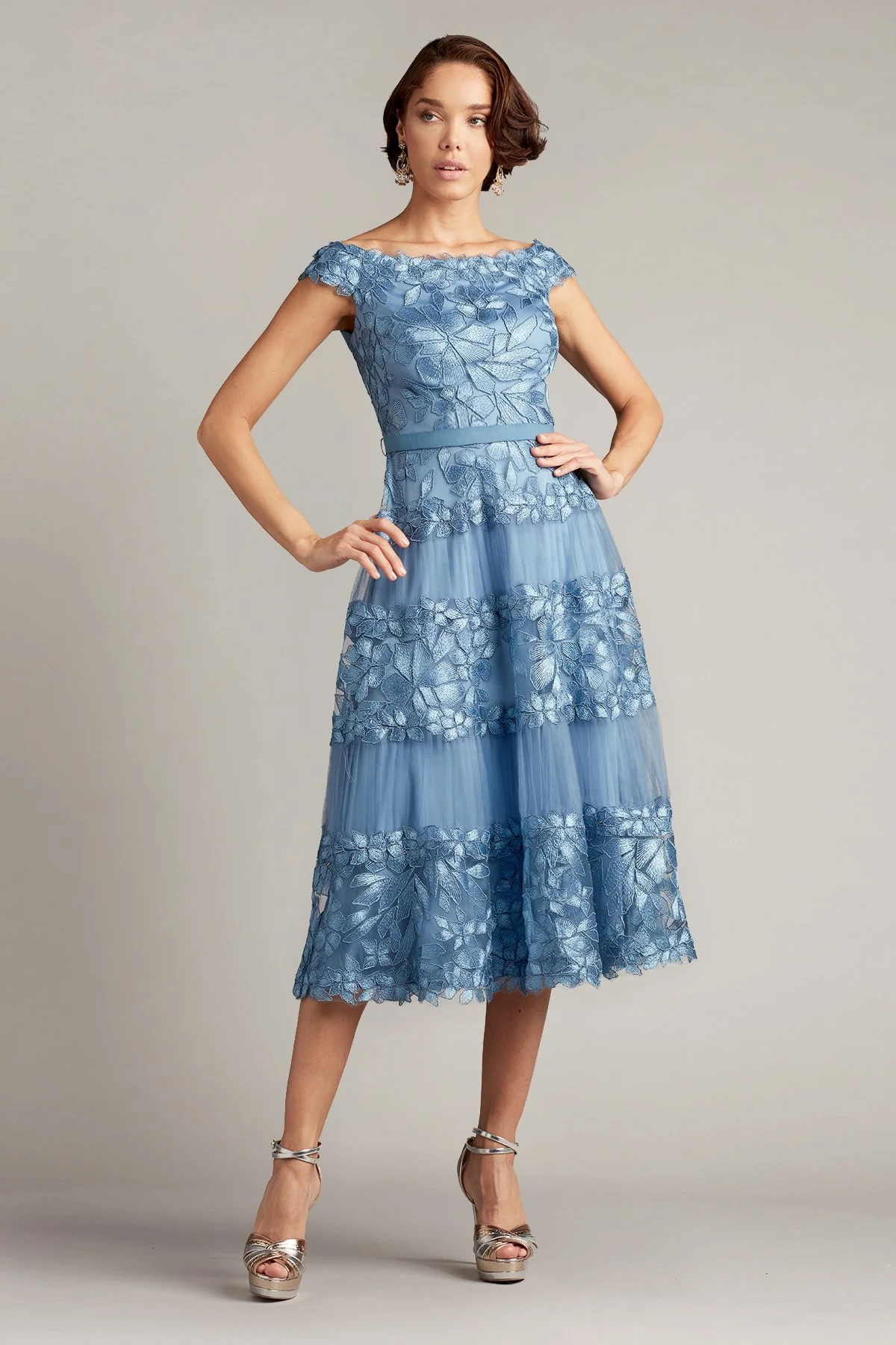 Adriane Floral Embroidered Tea-Length Dress - Special Events Unlimited
