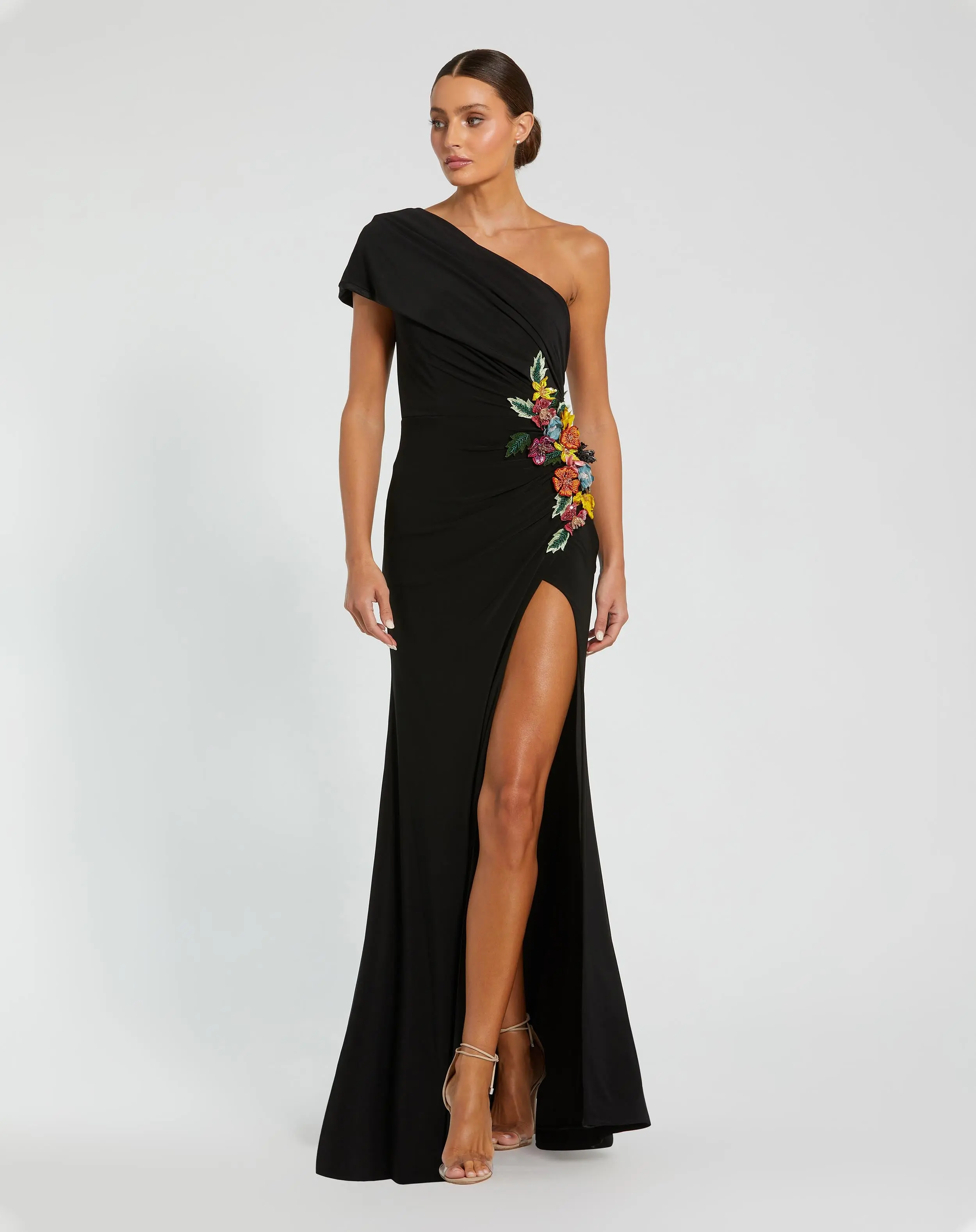 Black One Shoulder Beaded Jersey Gown - Special Events Unlimited